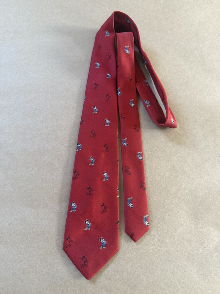 Vintage Cervantes Mickey Mouse Necktie Disney Red Embroidered Polyester USA Made