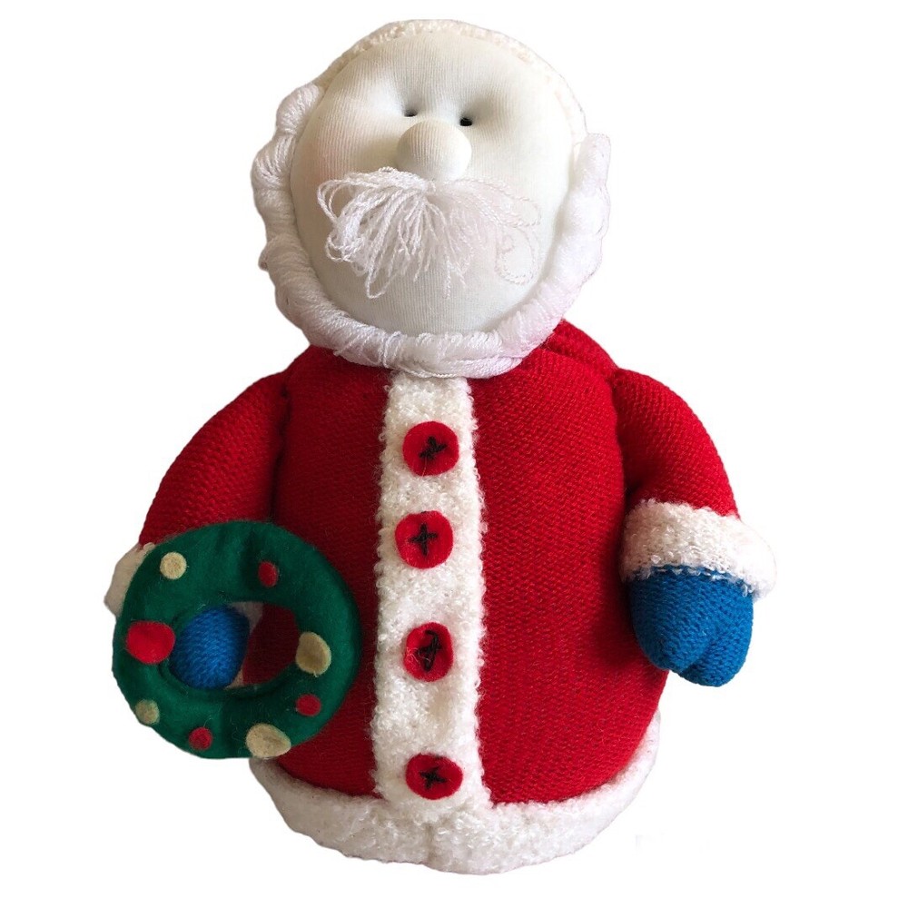 Home Trends Decorations 12” Vintage Holiday Sweater Knit Weighed Santa Plush