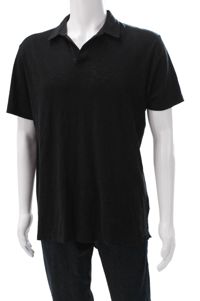 Sunspel Mens Black Polo 70% Cotton 30% Linen Short Sleeve Collared Size LFree Shipping in US $100+ Orders | $6.95 Orders Below