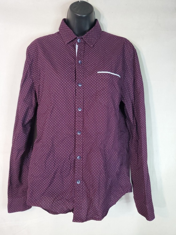 CRAFT+FLOW Men's Size Medium Long Sleeve Button Up Shirt Dots Burgundy