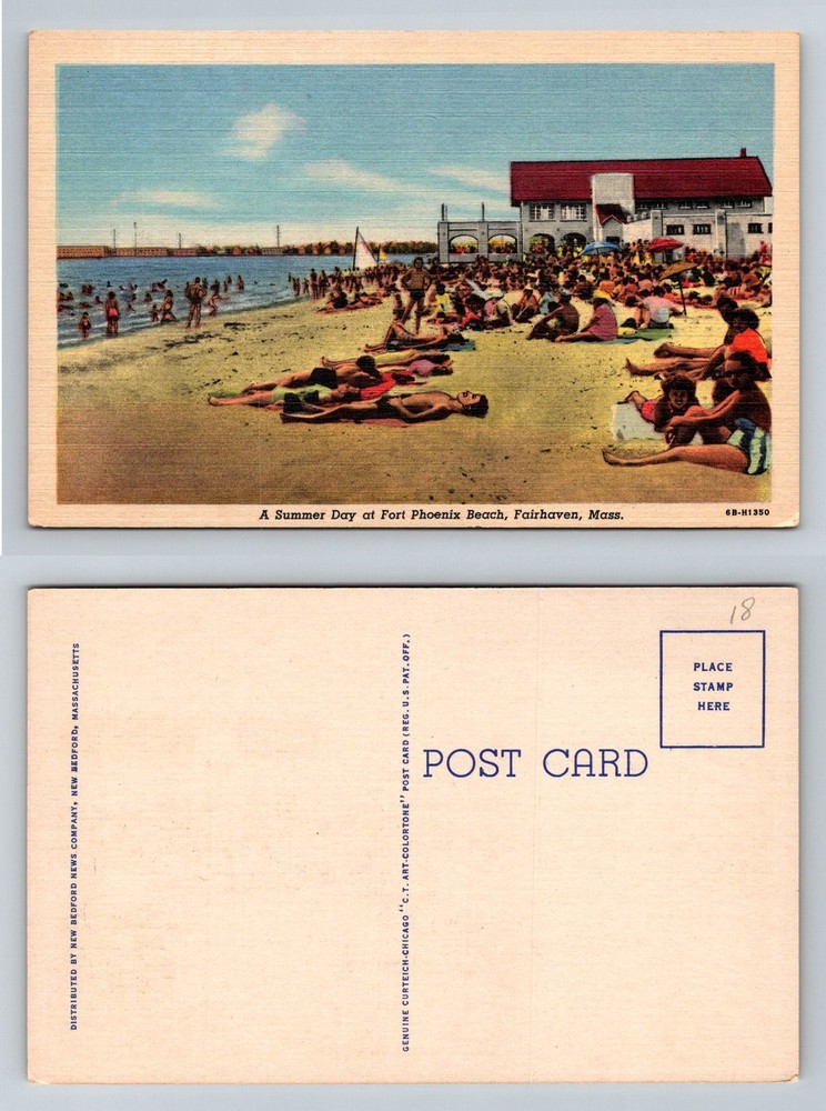 Fairhaven, MA-Massachusetts, Fort Phoenix Beach Summer Crowds Vintage Postcard