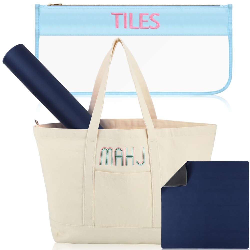 3 Pcs Empty Mahjong Bag Set for American Mahjong Tiles Bag with Zipper Embroi...