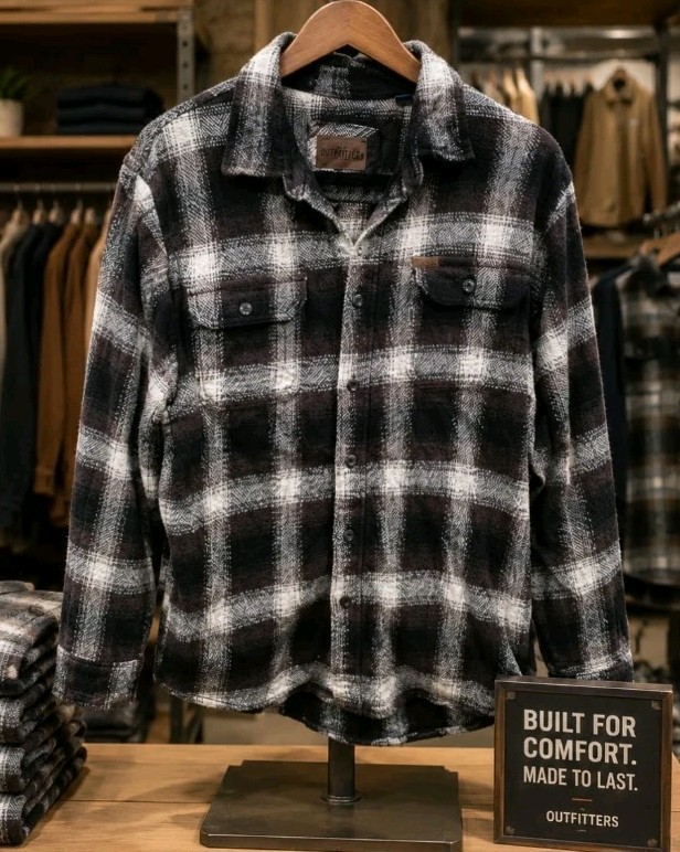 Vintage Orvis Heavy Black White Plaid Flannel Jacket Mens Medium Hand Pocket’s