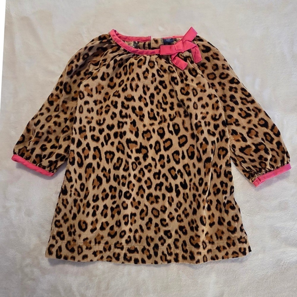 Toddler Girls 100% Cotton Pink Leopard Print Summer Dress Pink Bow Size 2T