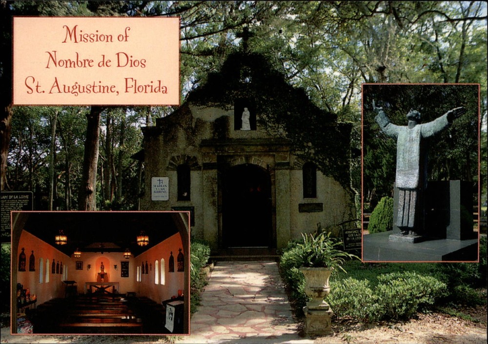 Florida St Augustine Mission of Nombre de Dios multiview ~ postcard sku545