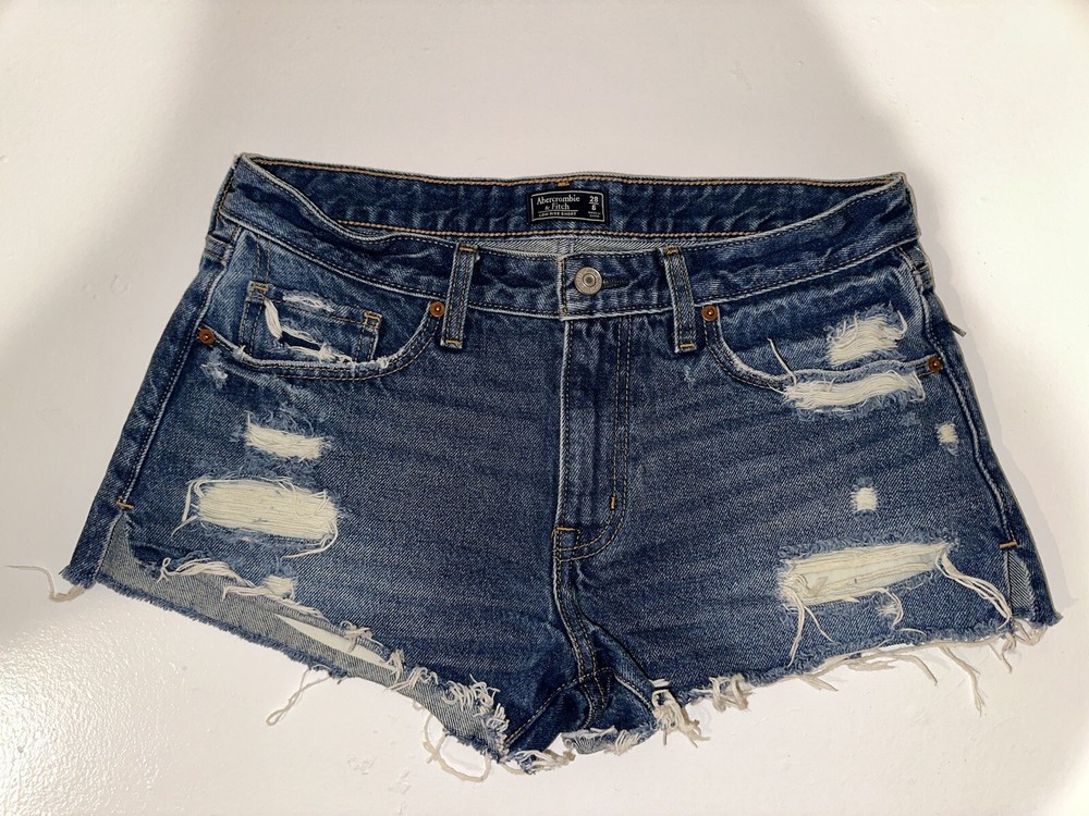 Abercrombie & Fitch Low Rise Shorts Cutoff Denim Raw Hem Size 6 / 28 Distressed