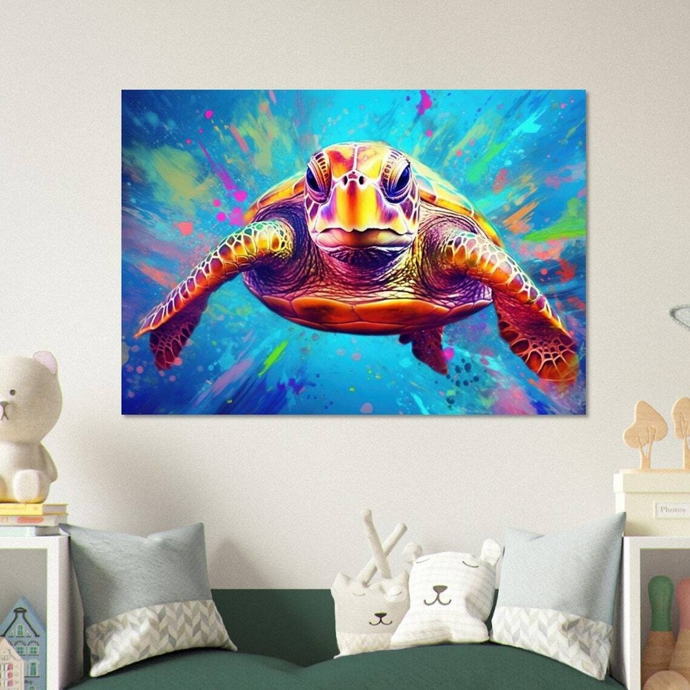 Swimming Sea Turtle Vibrant Wall Art Canvas Unframed Print Art