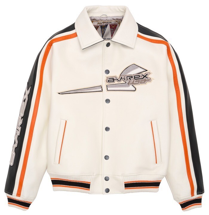 Avirex Mens White Cowhide Leather Bomber Motorcycle Jacket Classic Style