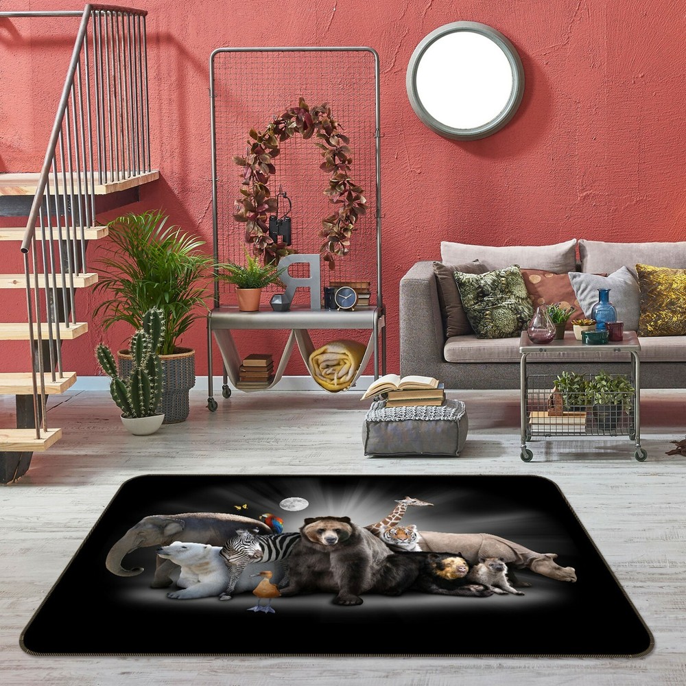 3D Black Bear Elephant Non-Slip Rug Mat Elegant Photo Carpet for Home Decor