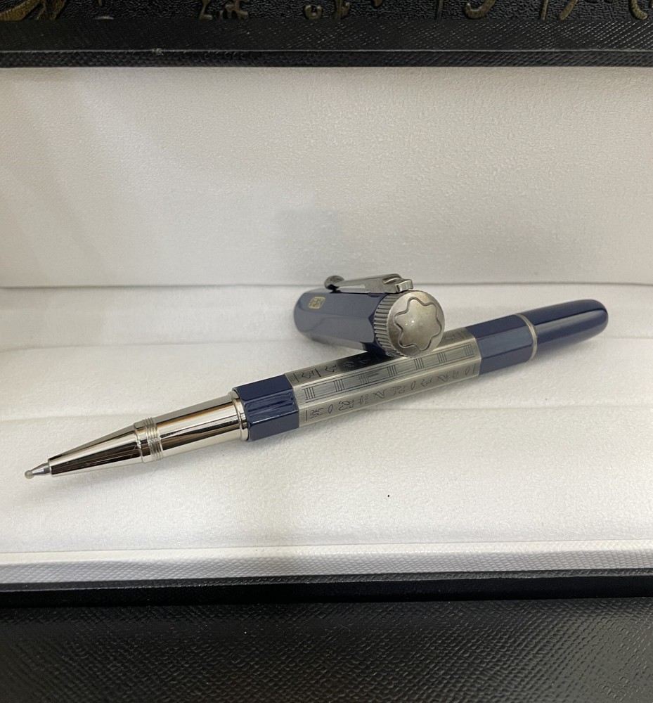 Deluxe Egypt-Two-Tones Series Blue - Silver Color 0.7mm Rollerball Pen No Box