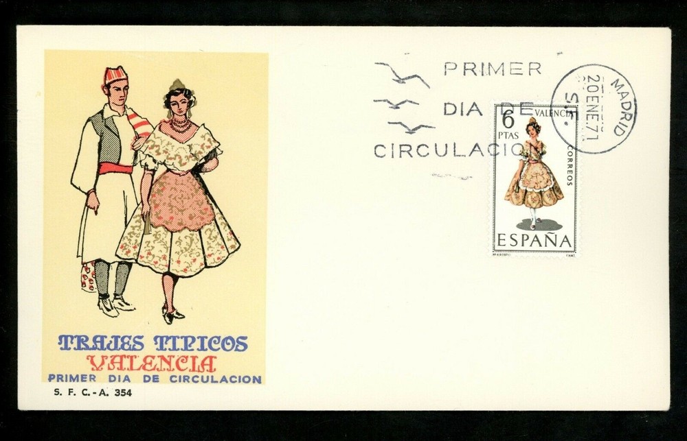 Postal History Spain FDC #1440 Regional Costumes dress Valencia 1971