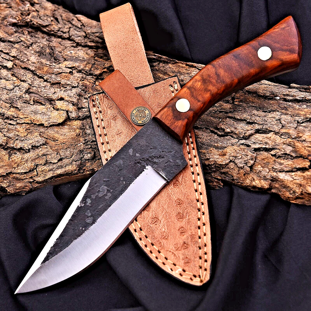 Custom Forged Carbon Steel Bowie Hunting Knife with Wood Handle 2928