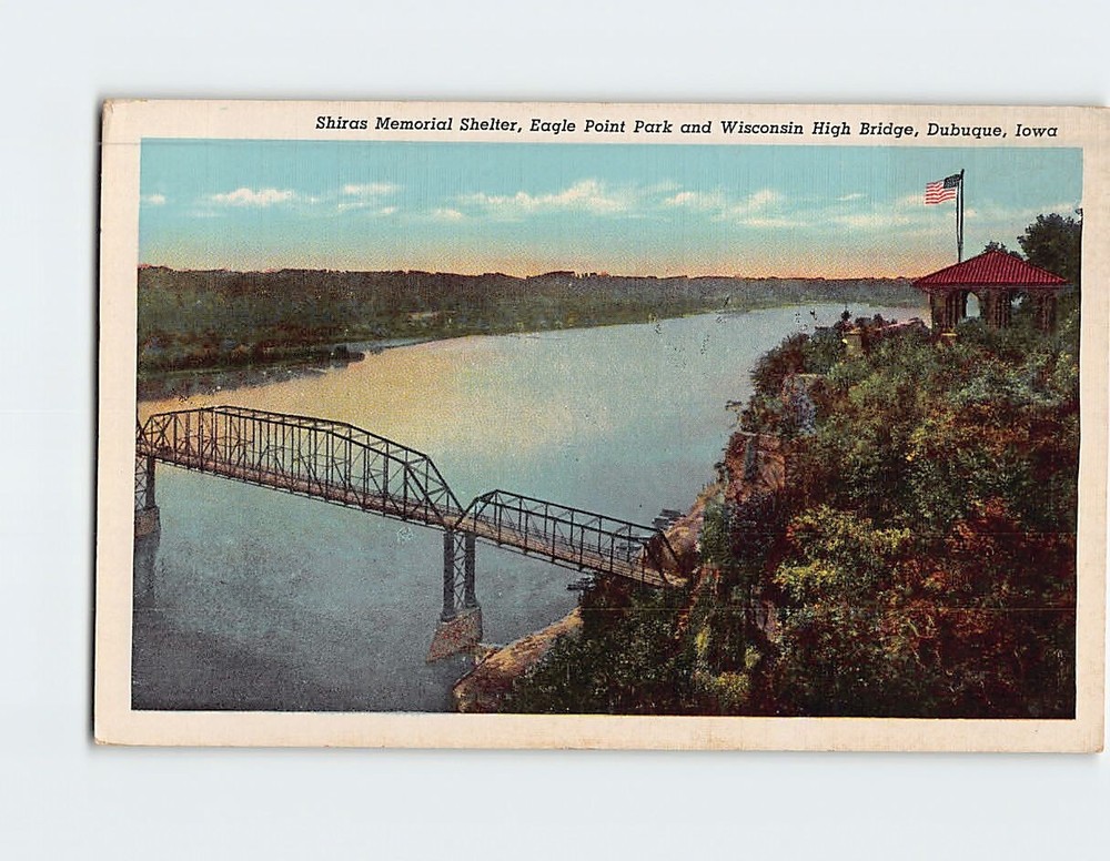 Postcard Shiras Memorial Shelter Eagle Point Park Wisconsin High Bridge Iowa USA