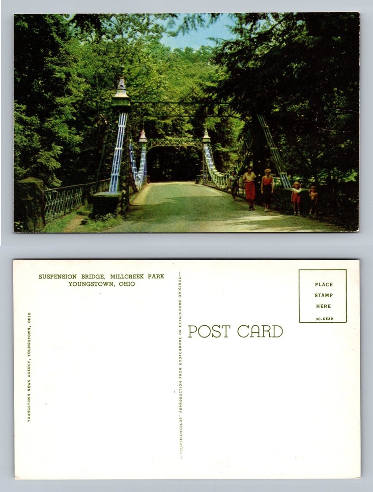 Youngstown, OH-Ohio, Suspension Bridge Mill Creek Park Card Vintage Postcard