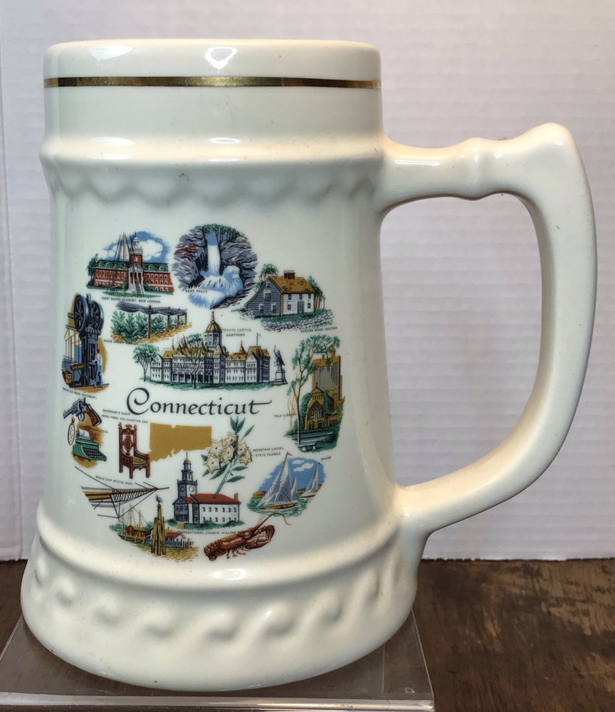 Vintage Conrad Crafters State of Connecticut Ceramic Stein Mug VG!