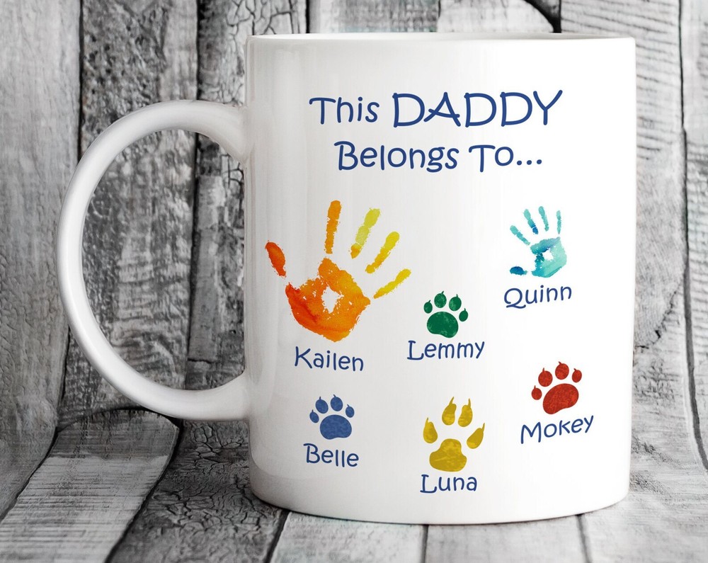 Personalised This Daddy Belongs To... Handprints Mug Birthday Present