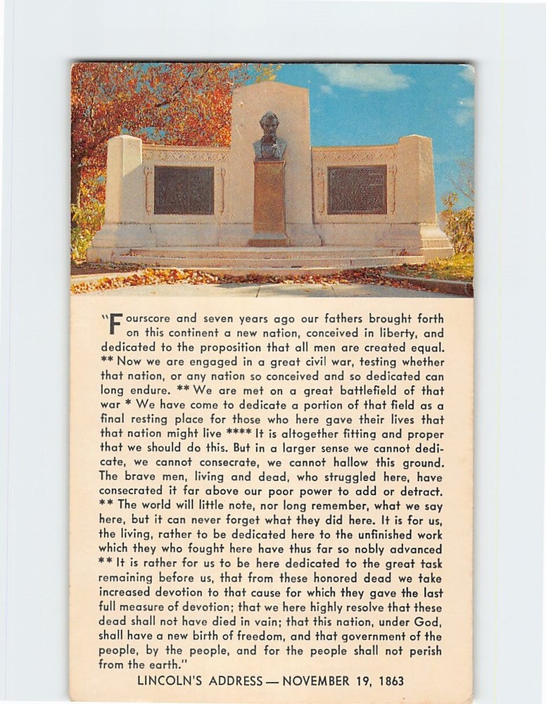 Postcard Lincolns Speech Memorial And Gettysburg Address Gettysburg PA USA