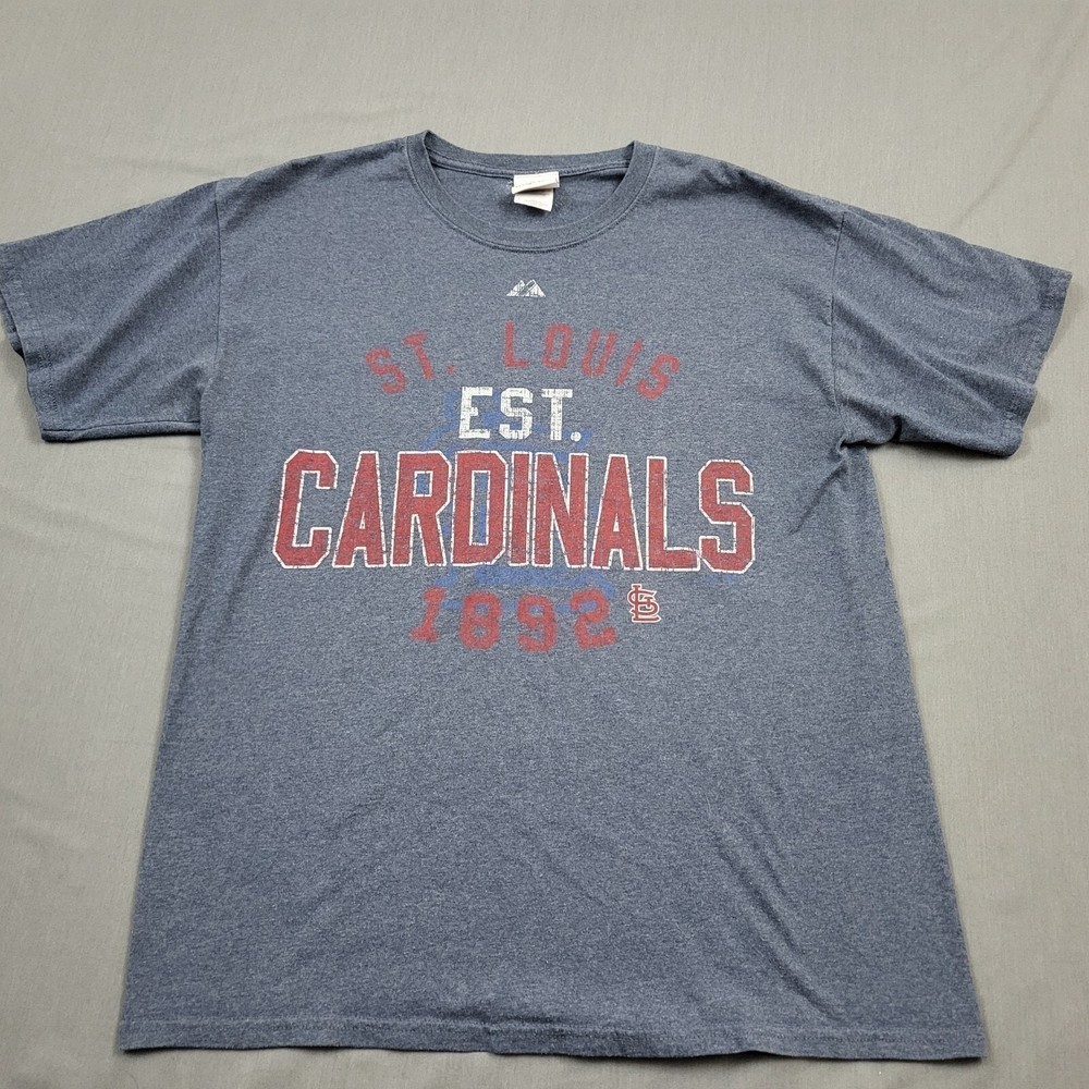 Majestic Mens St Louis Cardinals MLB Graphic T-Shirt Heather Blue Large