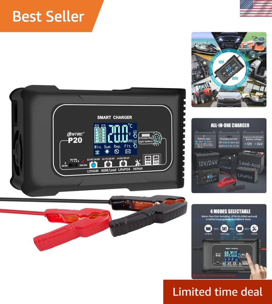 20-Amp Smart Battery Charger,Lithium,LiFePO4,Lead-AcidAGM/Gel/SLA.. Car Batte...