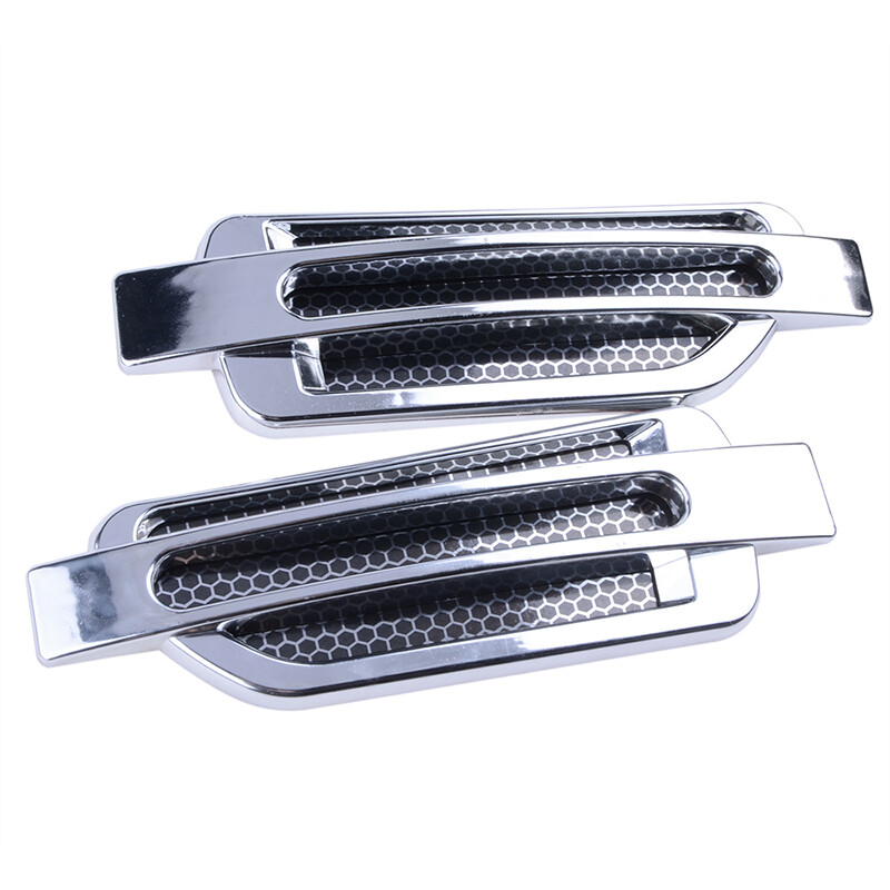Chrome Silver Car Auto Bonnet Air Intake Flow Side Fender Vent Hood Scoop Covers
