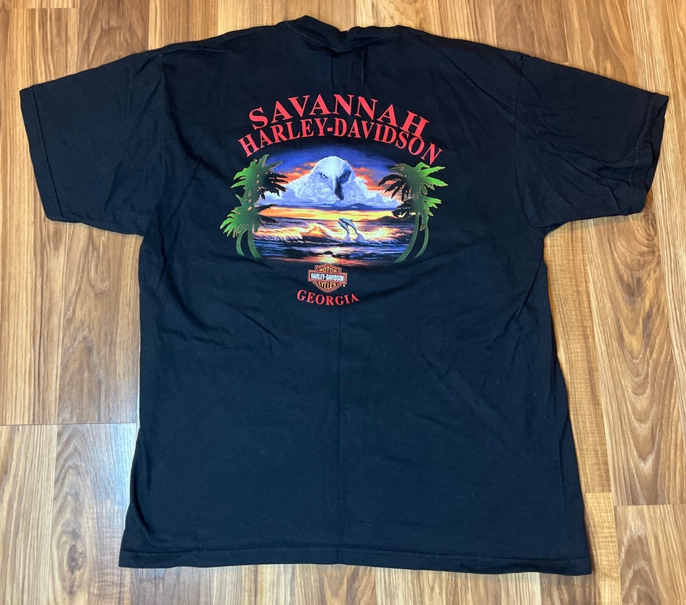 Vintage 2002 Harley Davidson Savannah Georgia Sunset Black X-Large T-Shirt