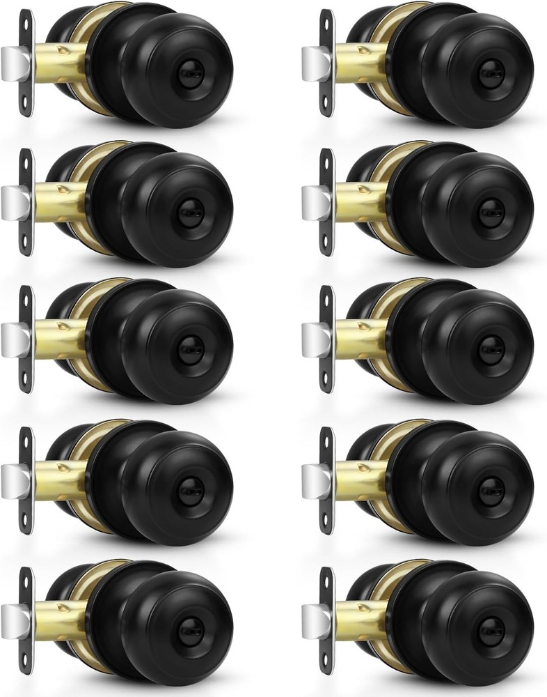 10 Pack Privacy Door Knobs for Bedroom Bathroom, Matte Black Door Handle