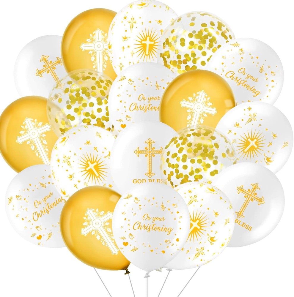 50 Pieces Gold Baptism Balloons, Including Cross and Dove Balloons, Baby Boy ...