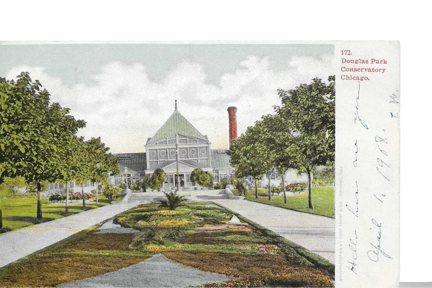 Undivided Postcard Douglas Park Conservatory, Chicago, IL Postmark 1908 006015