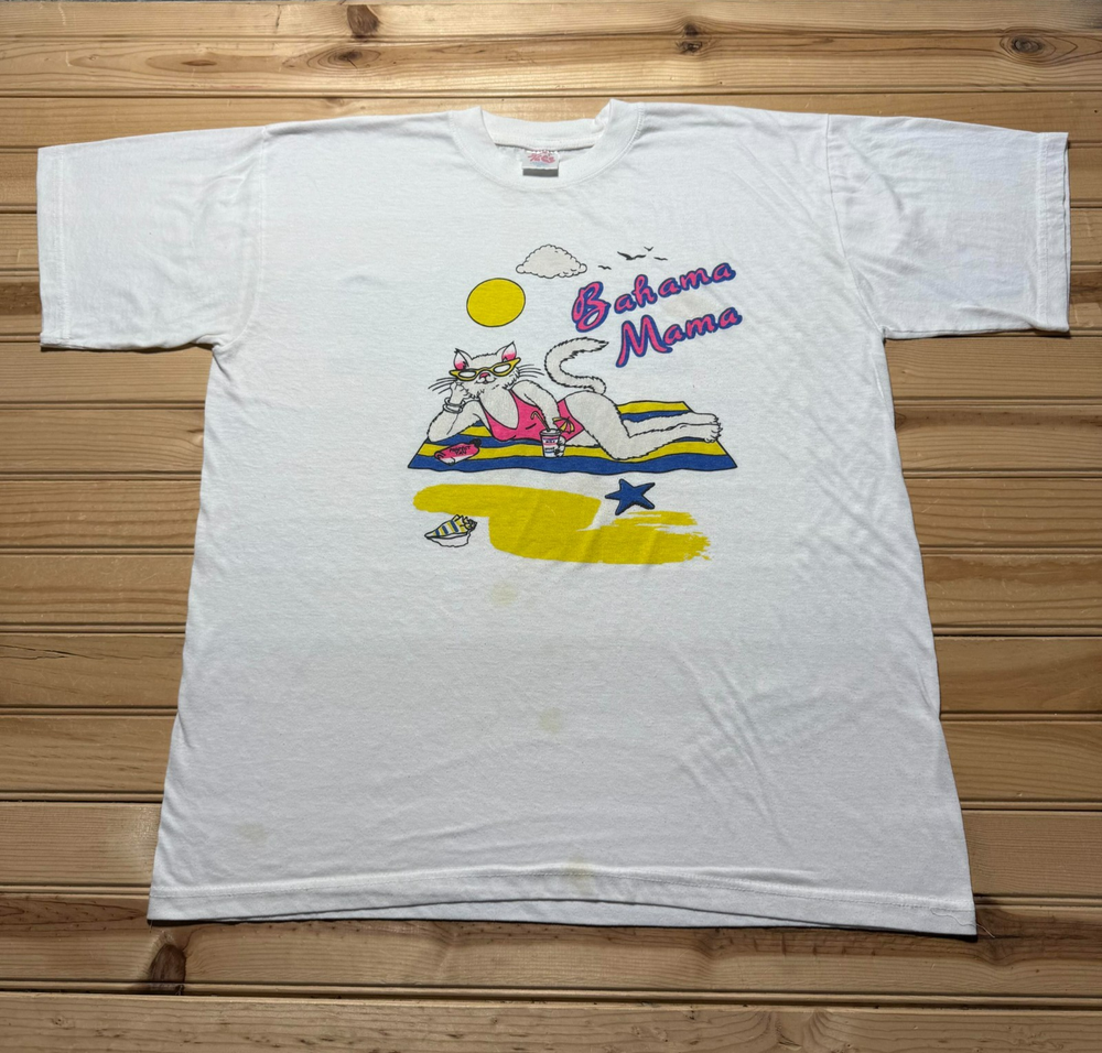 Vintage 90s  Bahama Mama Cat Beach Funny Novelty Vacation Souvenir Shirt Size XL