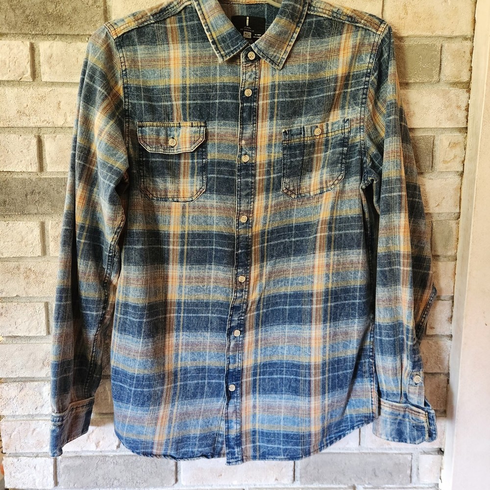 Jeans By Buffalo Shirt Mens Medium Blue Plaid Flannel Long Sleeve Button Up