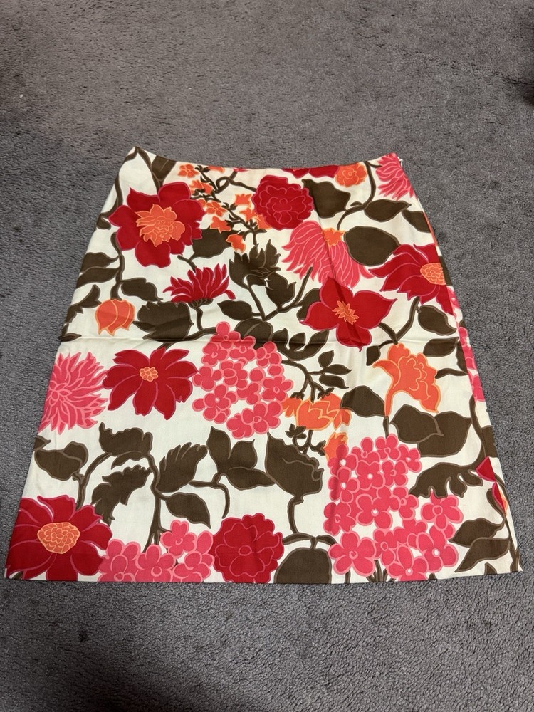 Ann Taylor Red White Floral Midi Skirt Size 2P