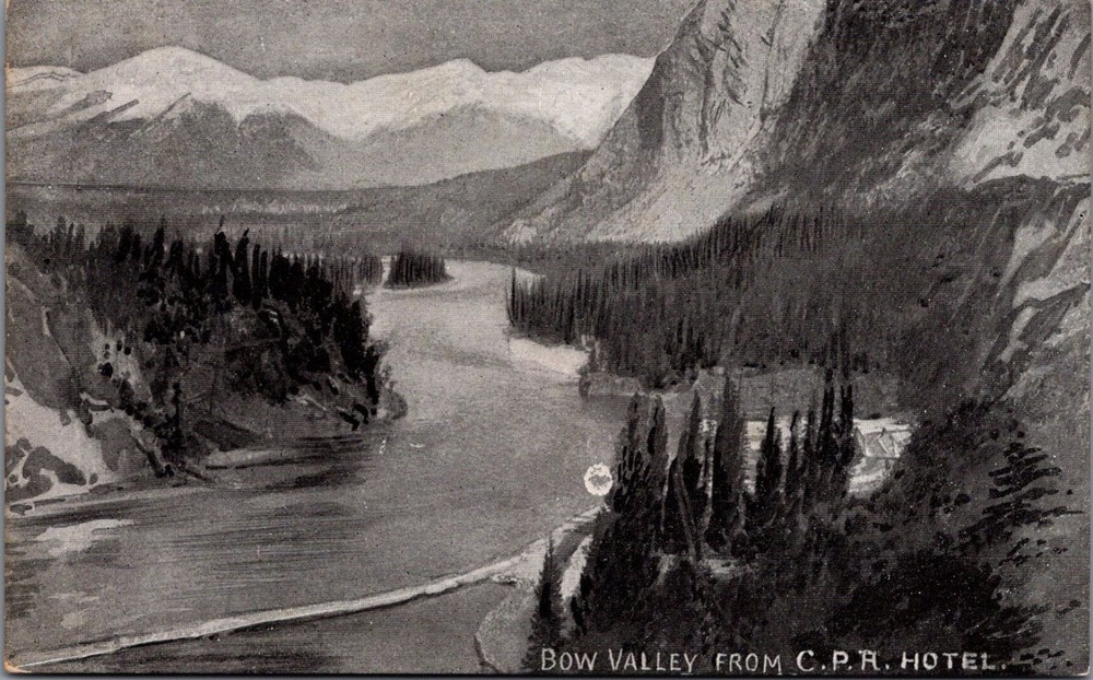 Bow Valley from CPR Hotel Banff Canada Vintage Postcard Canadian Rockies