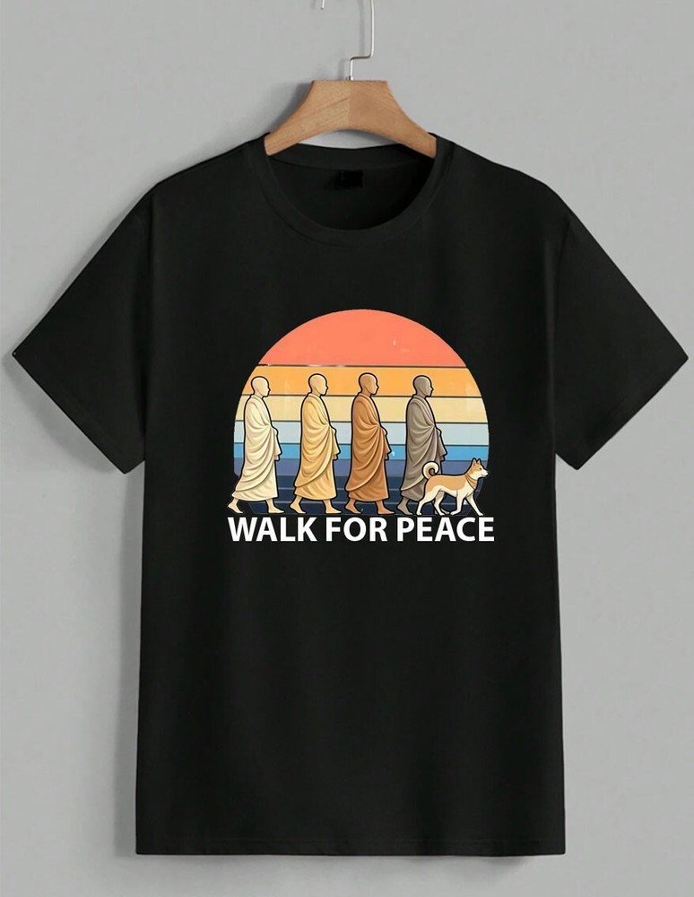 Walk For Peace Buddhist Monks and Aloka Dog T-Shirt Spiritual Zen Art Unisex