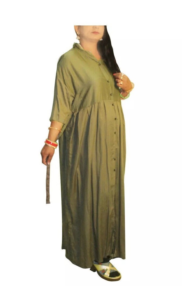 Indian Cotton womens Bottle green Dress Solid Cocktail Gown Evening Frock