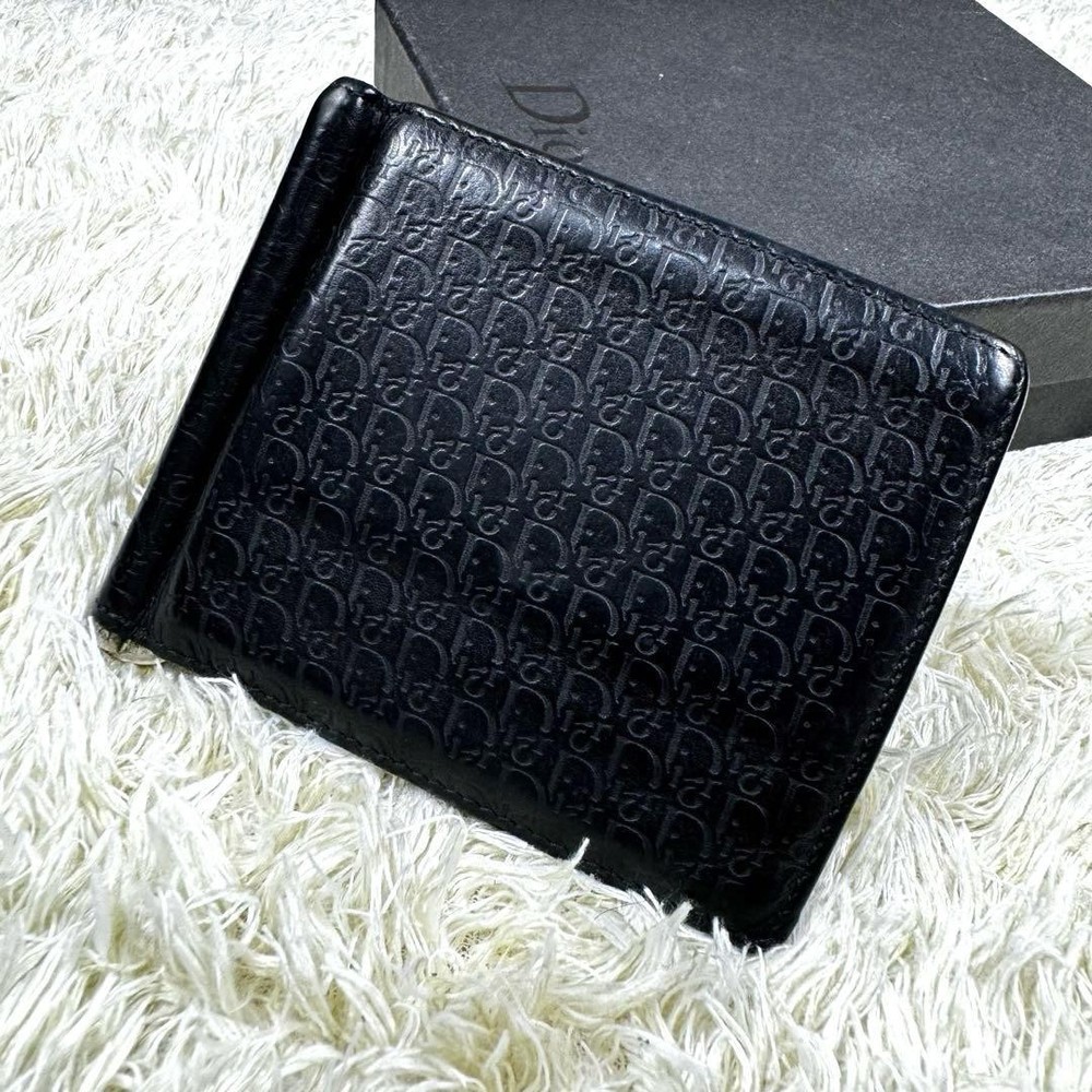 Christian Dior Money Clip Jacquard Oblique Leather Black Used