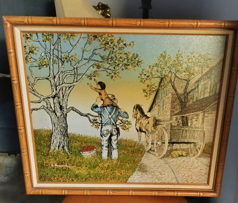 H. Hargrove Apple Picking Signed Framed  Americana