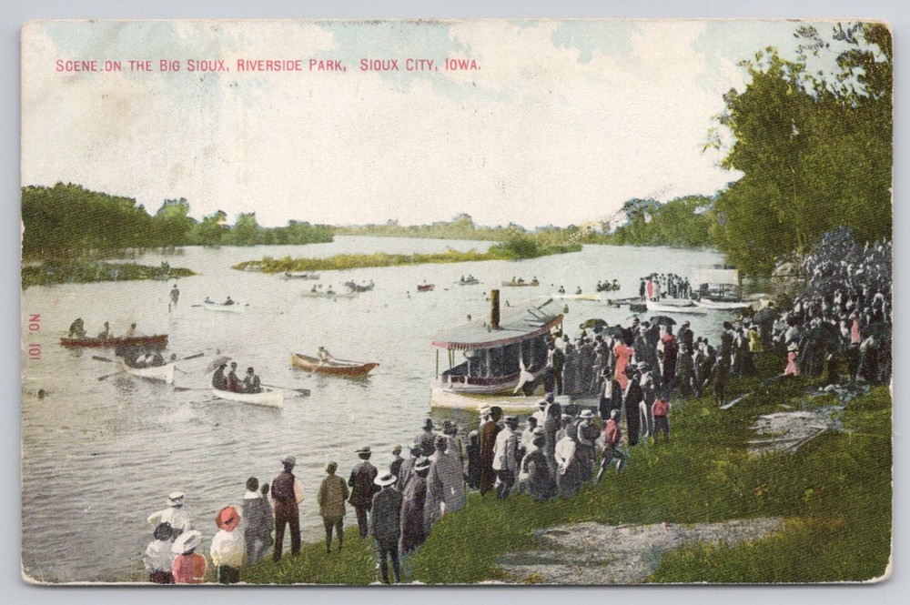 1909 Big Sioux River, Riverside Park, Sioux City Iowa Steamboat Postcard