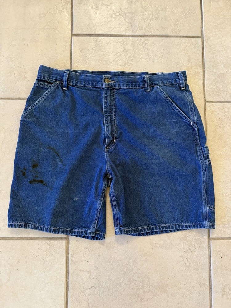 VINTAGE CARHARTT CARPENTER DENIM SHORTS MEDIUM WASH GRUNGE SIZE 38W X 8L (READ)