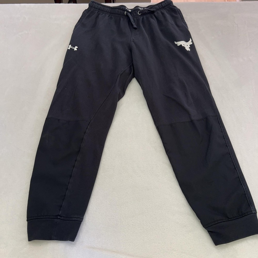 Under Armour Project Rock Jogger Sweatpants Mens Large Black Bull Logo
