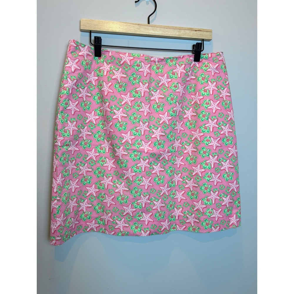 Vineyard Vines 12 Pink Green Starfish Hibiscus Tropical Mini Skirt Summer Cotton