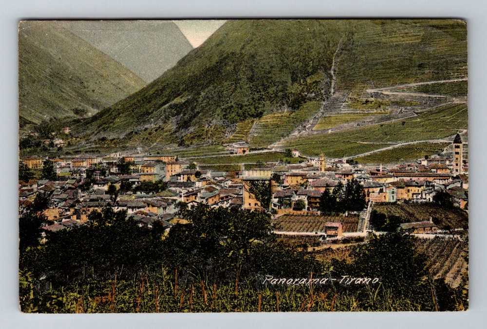 Italy- Tirano Panoramic Alpine City View Souvenir Old Postal PC Vintage Postcard