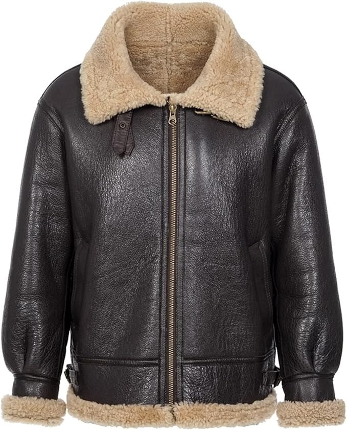 Men's Black RAF Shearling Aviator Bomber Jacket Genuine Sheepskin Leather Jacket