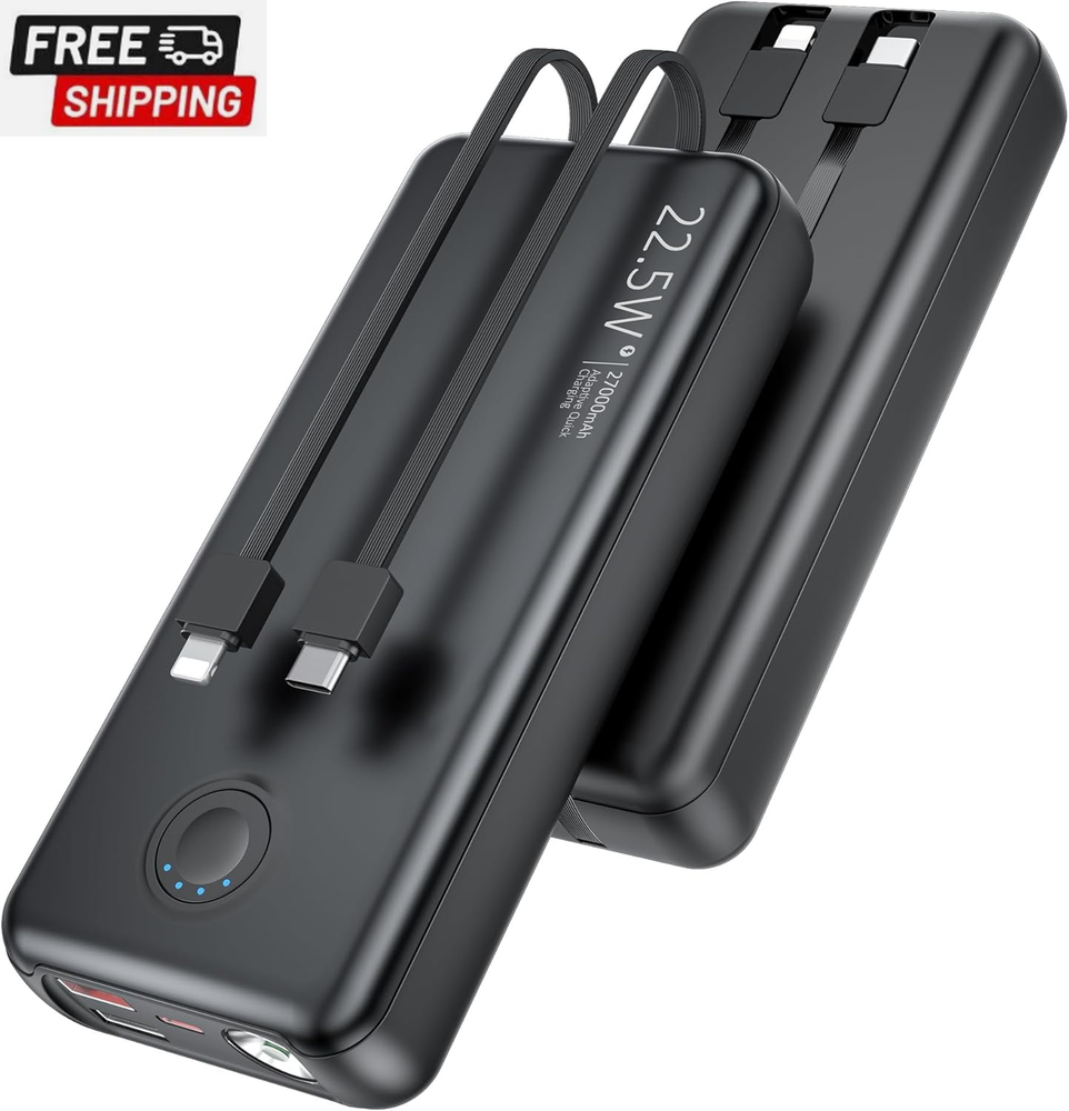 Portable Charger with Built in Cables-22.5W PD20W Fast Charging Power Bank 27,00