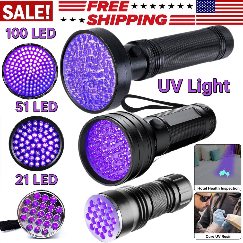 100/51/21 LED UV Ultra Violet Flashlight Blacklight Torch 395 NM Inspection Lamp