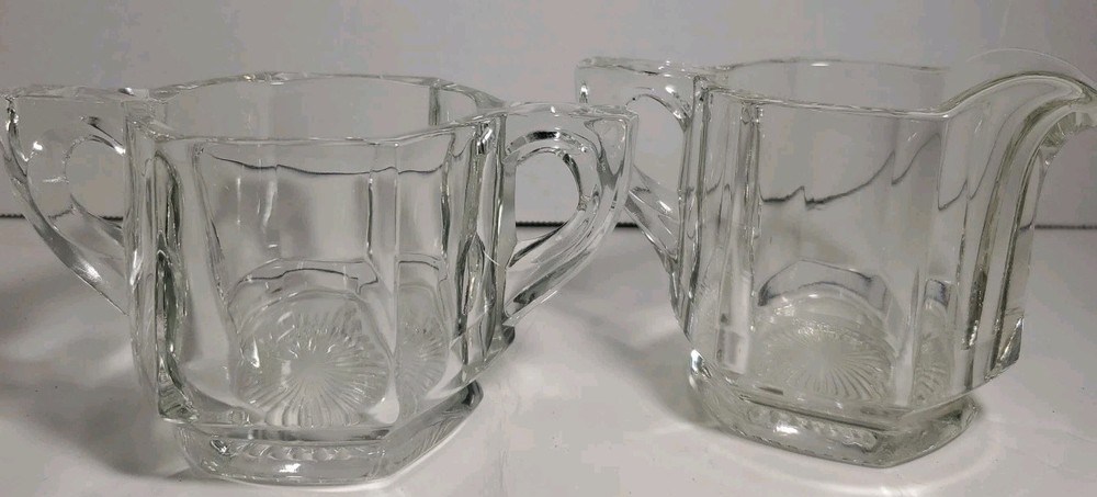 Vintage Starburst Glass Cream & Sugar Set with Handles 50s 60s Style