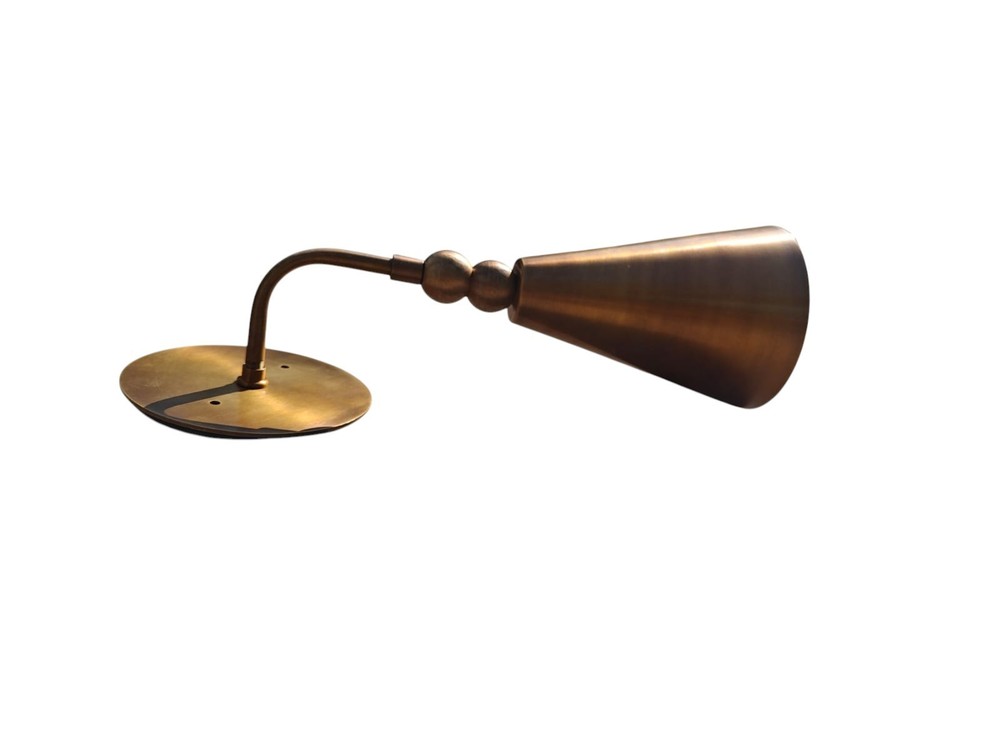 Vintage Mid Century Modern Brass Wall Sconce Cone Lamp Bedroom Light
