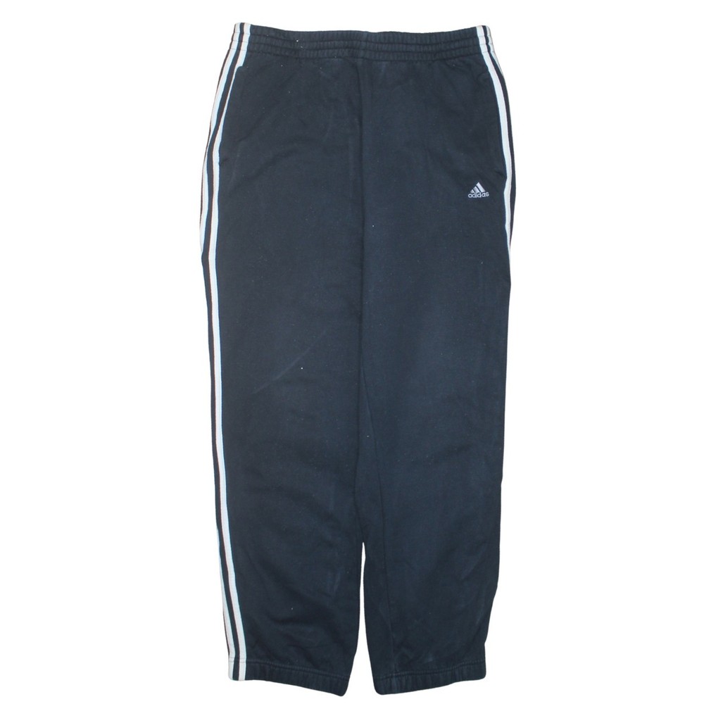 Adidas Mens Track Pants Black Fleece Lined 3 Stripe Elastic Waist Joggers L