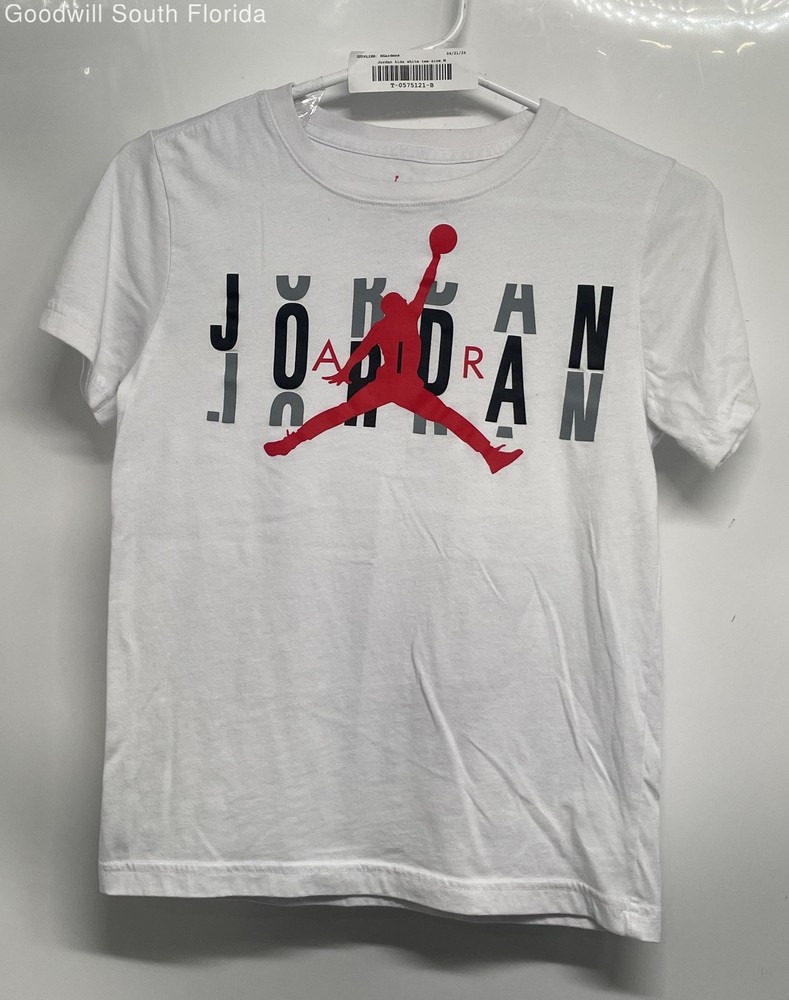 Jordan Boys White Short Sleeve Round Neck Pullover T-Shirt Size M 10-12 Years