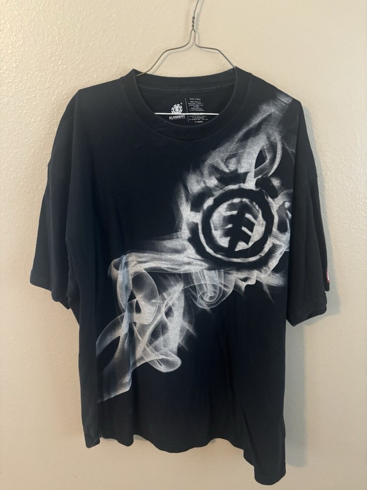 Element Graphic T Shirt XL Black Skate Logo Smoke Print Vintage 100% Cotton Y2K
