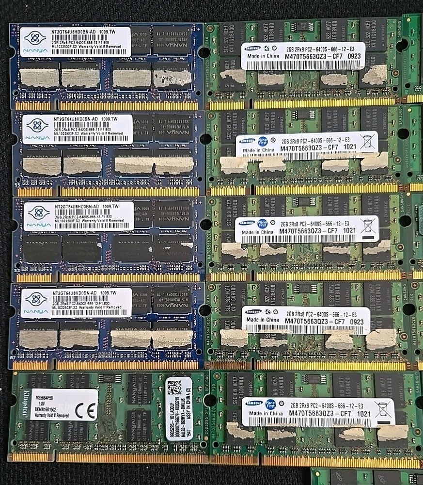 Samsung, Nanya, Kingston 2GB PC2-6400 SO-DIMM 800 MHz DDR2 Memory **Set Of 2**